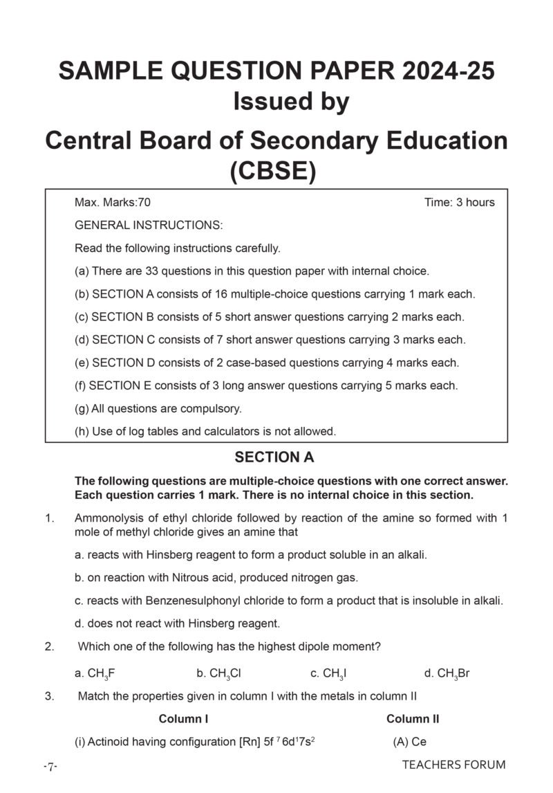 CBSE Sample Question Papers Class 12 Chemistry (For 2025 Exam) - Image 6